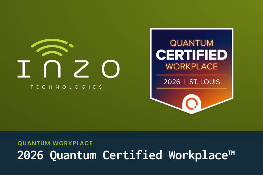 Inzo Technologies logo with the award badge for 2026 Quantum Certified Workplace in St. Louis.