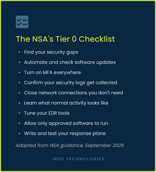 Nine-step NSA Tier 0 cyber hygiene checklist for small businesses