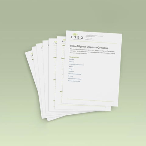 Mockup depicting Inzo Technologies' IT Due Diligence Questionnaire