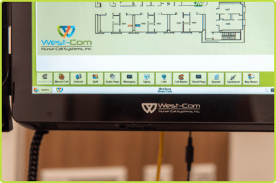 Close-up of a West-Com NOVUS Connect nurse console